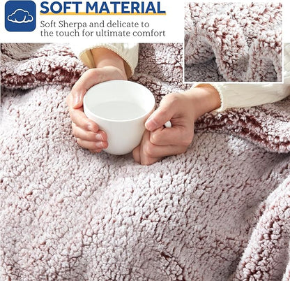 SEALY Electric Blanket Heated Throw 50"x60" Soft Double Sherpa Super Cozy with 6 Fast Heating Levels & 2-10 Hours Auto-Off, Over-Heat Protection, Machine Washable, Rust Red