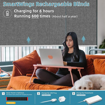 SmartWings Motorized Smart Blinds with Remote, Automatic Blackout Roller Shade Work with Alexa Homekit Thread Google Z-Wave, Electric Blind for Window, Custom Width Up to 110" W,Bouvardia Medium Grey