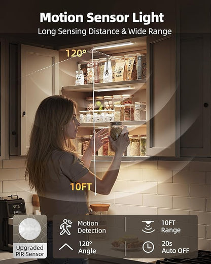 Under Cabinet Lighting Wireless,Rechargeable Battery Motion Sensor Light Indoor,LED Closet Lights USB Charging,3 Color Dimmable Under Cabinet Lights for Kitchen, Cabinet, Wardrobe (3 Pcs) 16inch