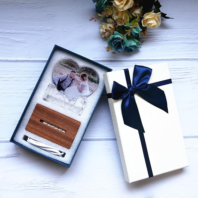 FANF&YKPY Personalized Crystal Custom Color Pictures - Heart-shaped Crystal Photo Frame, Birthdays, gift for her, Wedding Gifts, for Girlfriends, Husbands,Wife,Friends,Parents