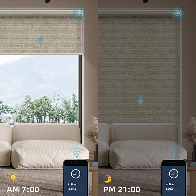 SmartWings Motorized Smart Blinds for Windows in Light Filtering, Electric Remote Roller Shades Compatible with Alexa/Google Home/Homekit, Custom Up to 110”W x 148”H, Safari Translucent Biscuit
