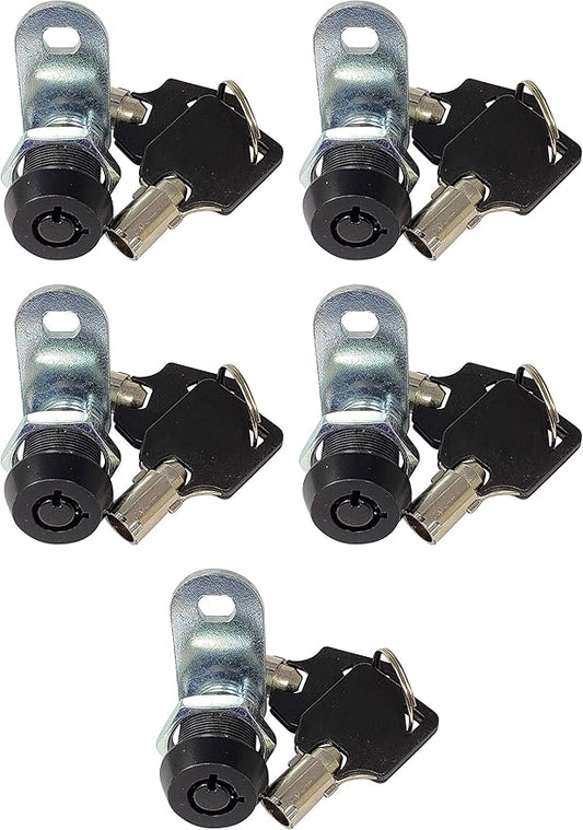 Admiral Locks Tubular Cam Lock, Keyed Alike Removable Key RV Compartment Storage Lock Cabinet Locks (Black Pack of 5, 5/8" 90°)