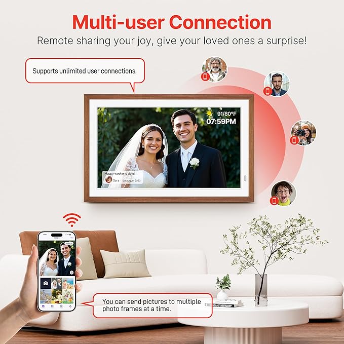 Uhale 21.5" Large Digital Picture Frame with Remote Control, 1920 x 1080 FHD IPS Display Wood WiFi Photo Frames 64GB, Wall Mounted, Auto Rotate, Support USB and SD Card, Instantly Share Photos Videos