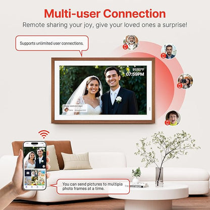 Uhale 21.5" Large Digital Picture Frame with Remote Control, 1920 x 1080 FHD IPS Display Wood WiFi Photo Frames 64GB, Wall Mounted, Auto Rotate, Support USB and SD Card, Instantly Share Photos Videos