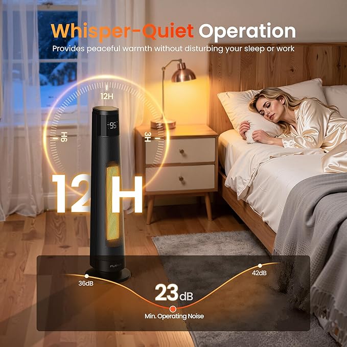 1500W PTC Ceramic Smart Space Heaters for Indoor Use, Portable Heater with Remote & App Control for Large Room, Office, ECO Modes, Safety Protection, 70° Oscillation, 12H Timer, Black, 1 Pack