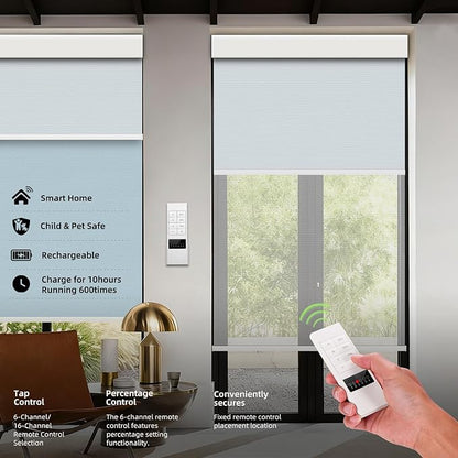 ZSTARR Motorized Day and Night Dual Smart Blind for Window with Valance Rechargeable Motor,Blackout Roller Shade Custom Size,with Valance Suitable for Home,Office (Full Blackout Light Blue)