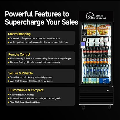 HAHA Smart Vending DC-550D Combo Vending Machine,Smart Refrigerated Beverage Vending Machine with Touch Card Reader - Capacity 378 Bottles (Black, AI Frozen)