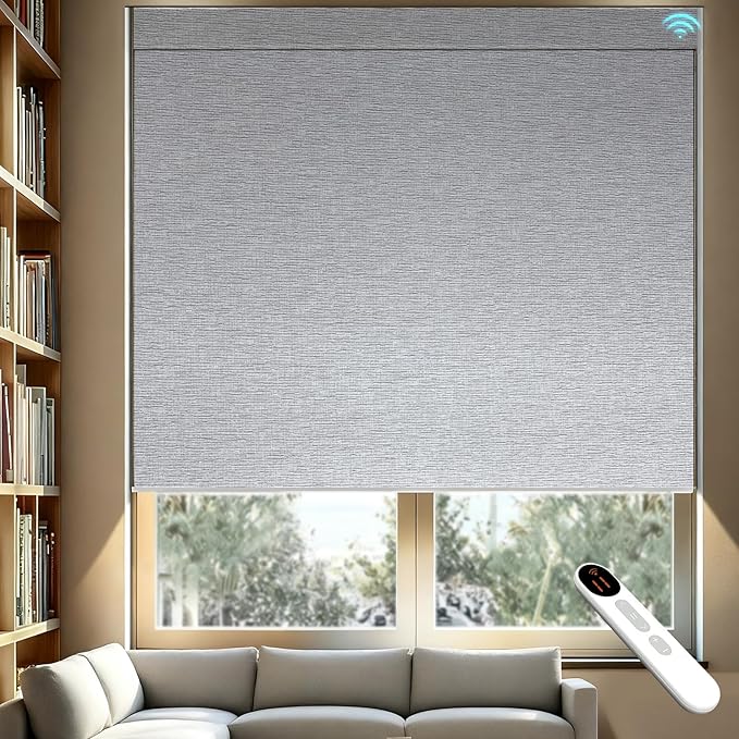 Smart Motorized Blinds – 100% Blackout Roller Shades with Remote, Alexa/Google Home/Siri Control, Matter Compatible, Wireless Rechargeable Battery, Custom Sizes for Windows & Sliding Doors