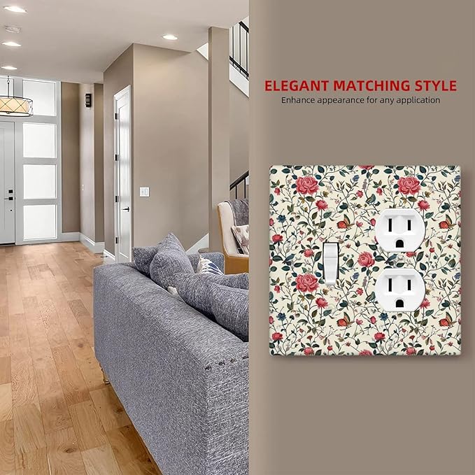 Wallplates Vintage Flowers Rose Leaf Bird Butterfly 1 Toggle 1 Duplex Switch Plate Electrical GFCI Faceplate Decorative Light Switch Covers for Bedroom living Room Decor