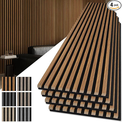 Art3d 4-Pack 108" x 12" Acoustic Wood Panels for Wall, Soundproof Wood Slat Panel for Wall and Ceiling, 3D Fluted Sound Absorbing Paneling for Interior Wall Decor, Living Room, Bedroom - Teak