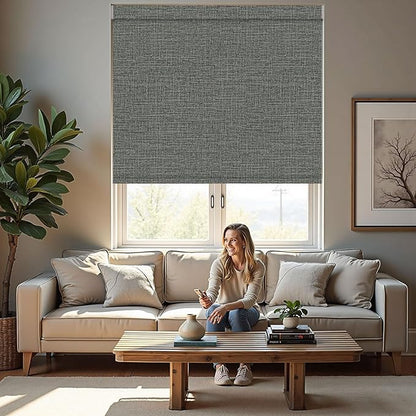 Motorized Roller Blinds with Remote, 100% Blackout Automatic Roller Shades for Bedroom, Bathroom, and Living Room, Customized Size, Ink Black