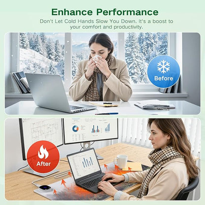 iCasso Heated Mouse Pad, XL Big Desk Pad with 4 Heating Levels & 4 Auto Shut-Off Levels for Computer Keyboard, 31.5" x 13" Large Safe Desk Mat Hand Warmer for Home Office Work (Forest)