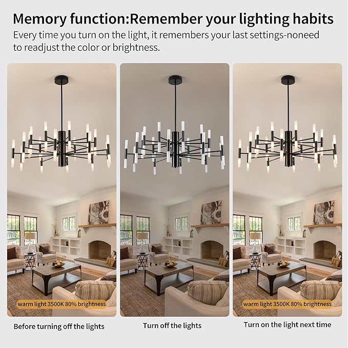 Modern Sputnik Chandelier Mid Century Black Chandeliers for Dining Room Living Room Kitchen Bedroom Support APP Voice Control Dimmable Smart LED Light Fixture(GB1337YY40-BK)