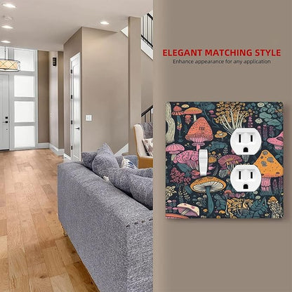 Decorative Outlet Covers Cartoon Comics Colorful Mushrooms 2 Gang Wall Plate Cover Single Toggle Duplex Combo Two Switch Light Switch Cover Plate Jumbo Dual GFCI Faceplate