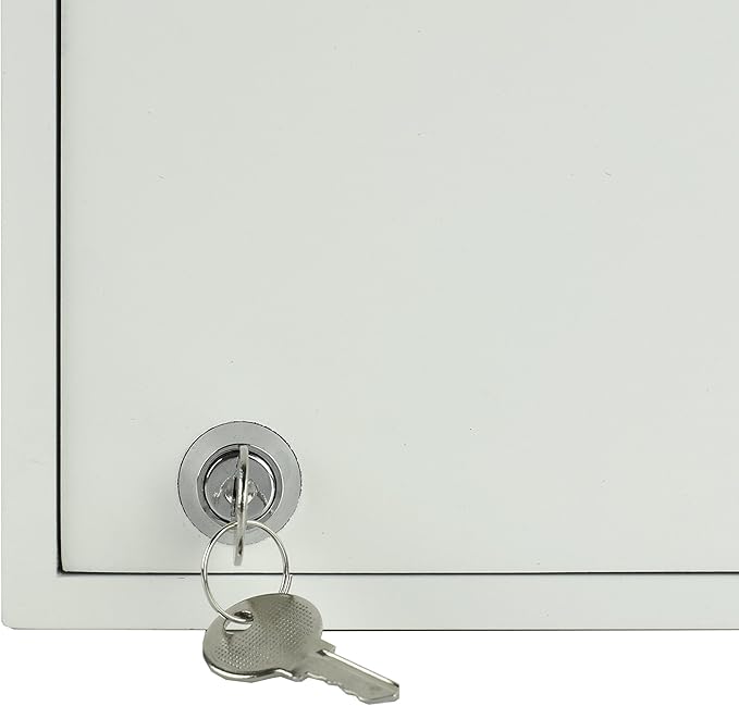 Acrimet 48-Key Cabinet with Lock, Wall Mount Wooden Key Organizer, Security Key Storage Box (48 Positions) with Numbered Hooks & Crystal Key Tags – Commercial & Home Use (White)