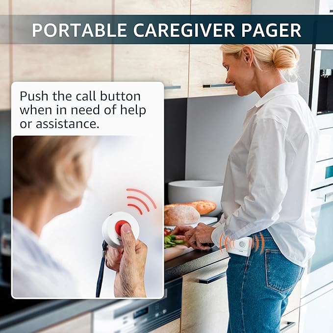 2 Caregiver Pagers with 1 Call Button SOS Alert System for Elderly Seniors Patients Home Care Nurse Call Bed Alarm Emergency Monitoring
