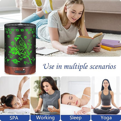 Essential Oil Diffuser- Aromatherapy Diffuser with7 Colors Light and Auto-Off for Women Metal Cool Mist Humidifier for Home and Office for Mom Women（Cardinal）