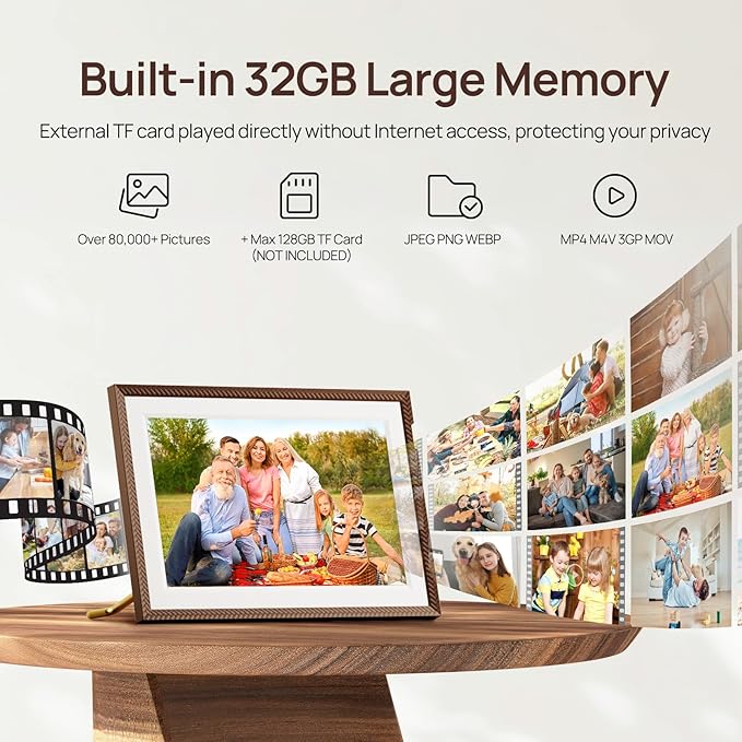 ARZOPA 10.1" WiFi Digital Picture Frame 32GB HD IPS Anti-Glare Touch Screen Digital Photo Frame, Wall Mountable, Auto-Rotate, Easy Sharing Photos Videos &Custom Gifting via Free ARZOPA APP - D10 Brown