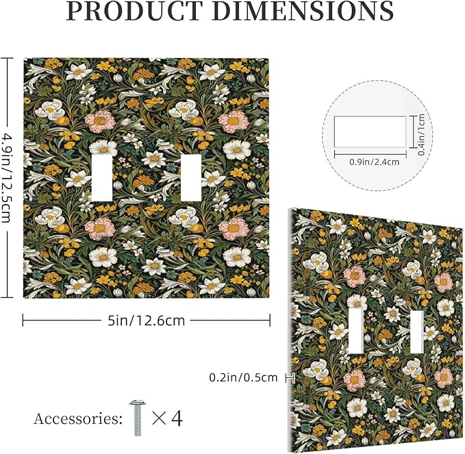 Decorative Light Switch Plate Covers Rustic Green Leaf White Daisy Yellow Floral 2 Gang Light Switch Cover Plate Unique Double Toggle Wall Plate Outlet Covers Faceplate for Bedroom Decor