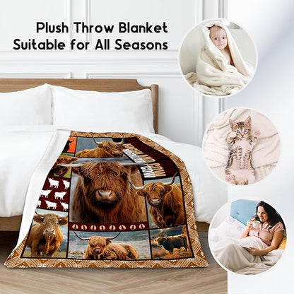 Blanket for Women Girls, Highland Cow Gifts for Adults - 60"x80" Kids Throw for Bed Living Room - Soft, Fuzzy & Cozy - Wildlife Home Decor Gift Ideal