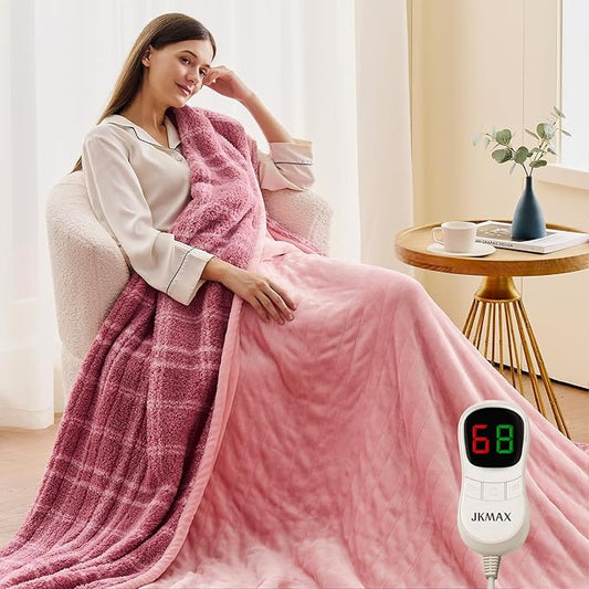 Heated Electric Blanket Throw Size - 50"x60" Flannel Heating Blanket with 10 Heating Levels & 5 Time Settings Over-Heat Protection, Winter Warmer for Adults with ETL Certification（Pink）