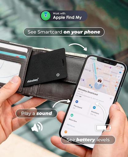 Rhinokey® Wallet Tracker Card,(Android Only) 0.07in Slim Rechargeable Airtag Card Tracker Works with Google's Find Hub IP68 Waterproof Tag Item Finder with Key Chain Hole for Luggage Tags Purse