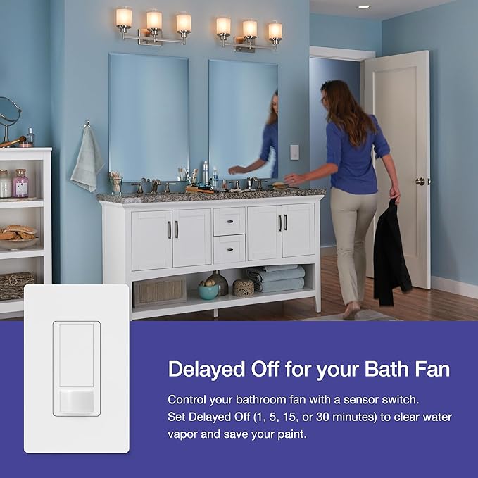 Lutron Maestro Motion Sensor Light Switch Indoor for Bathroom, Garage, Laundry Room, Closet, Occupancy Sensor Light Switch, Single-Pole, No Neutral, MS-OPS5M-BL