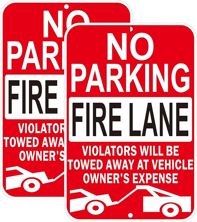 No Parking Fire Lane Signs, Red, Reflective Aluminum, 12 x 18 Inches, Weather Resistant, Wall Mount, 2 Pack
