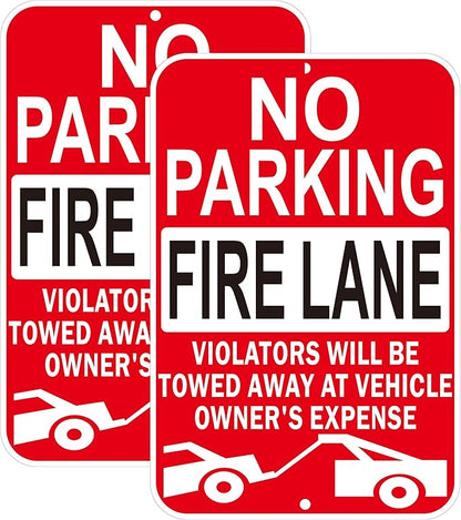 No Parking Fire Lane Signs, Red, Reflective Aluminum, 12 x 18 Inches, Weather Resistant, Wall Mount, 2 Pack
