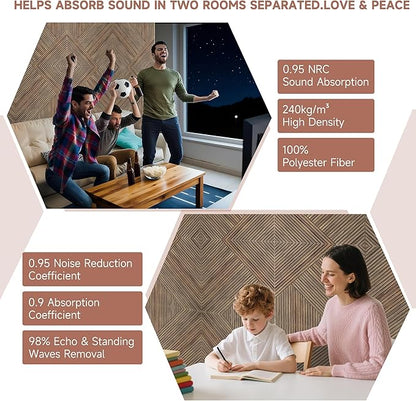 TO-TH Acoustic Panels for Wall and Ceiling - 6 Pack 2'x2'x0.4,Self-Adhesive 3D UV Printing Decorative Wall Panels with Wood Look,Natural Walnut