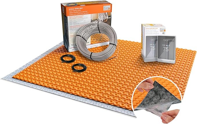 All-in-one Electric Radiant Floor Heating Kit 75 Sq Ft 240V with Smart WiFi Programmable Touchscreen Thermostat, Duo Peel and Stick Heating Uncoupling Membrane, Underfloor Heating Cable