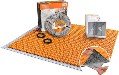 All-in-one Electric Radiant Floor Heating Kit 16 Sq Ft 240V with Smart WiFi Programmable Touchscreen Thermostat, Duo Peel and Stick Heating Uncoupling Membrane, Underfloor Heating Cable