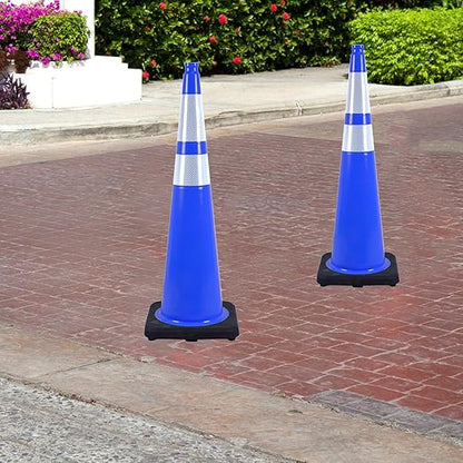 4 Pack 36 Inch Blue Traffic Cones Black Base, Tall Durable Safety Cones for Driveway Control, Event Organization, Construction Zones (4, Blue, 36 Inch)