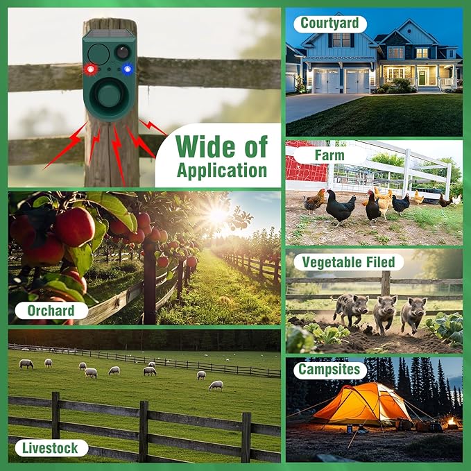 ChunHee Solar Outdoor Motion Sensor Alarm with Dog Barking Alarm Sound, Support Recording and Adjustable Volume, 129db Loud Noise Maker 4 Work Modes Strobe Light for Home, Villa, Farm, Barn (2pack)