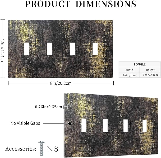Light Switch Covers Vintage Industrial Rusty Metallic Quad Toggle Electrical Faceplate 4 Gang Wall Plate Decorative Switch Plates For Farmhouse Cabin Decor