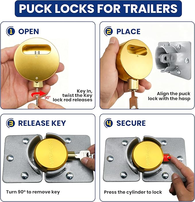 WARLION Solid Aluminum Hidden Shackle Lock, Heavy Duty Trailer Lock with 4 Keys, Push Core, Stainless Steel Latch, for Trailers, Shipping Containers, Trucks, Vans, Warehouses