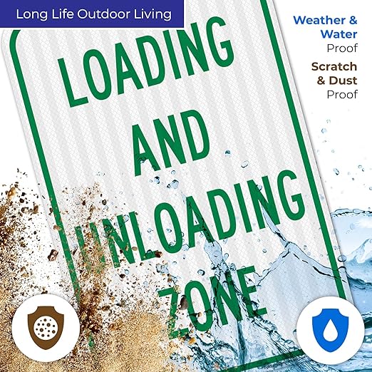 Loading and Unloading Zone Sign, 12x18 Inches, 3M EGP Reflective .063 Aluminum, Fade Resistant, Made in USA