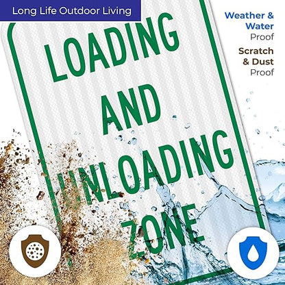 Loading and Unloading Zone Sign, 12x18 Inches, 3M EGP Reflective .063 Aluminum, Fade Resistant, Made in USA