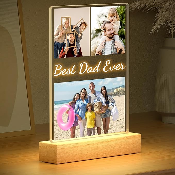 Custom Picture Frames with Photo, Personalized Photo Frame with Night Light, Customized Photo Frames, Personalized Valentines Day Gifts for Dad Baby Kid Family
