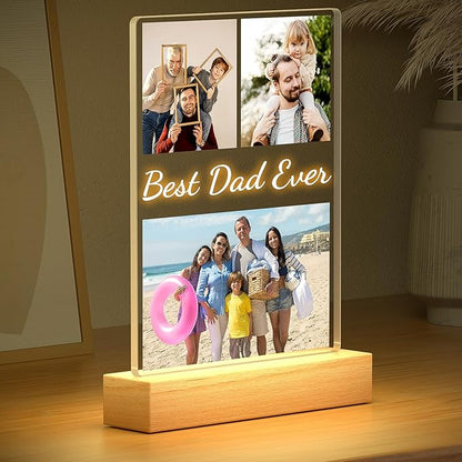 Custom Picture Frames with Photo, Personalized Photo Frame with Night Light, Customized Photo Frames, Personalized Valentines Day Gifts for Dad Baby Kid Family