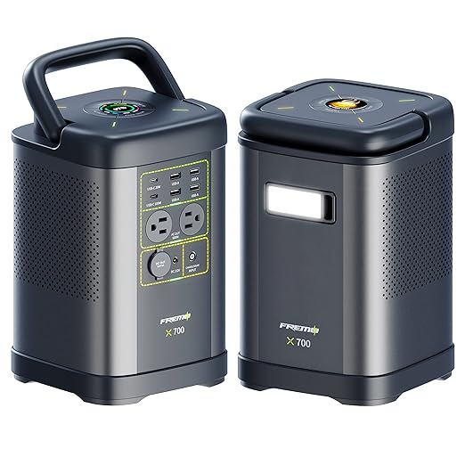 FREMO Portable Power Station X700,662Wh LiFePo4 Battery Solar Generator w/2 Upto 110V/1000W AC Outlet,DC 12V Car and USB Ports(Solar Panel Optional), Solar Generator for Home Use,Outdoor Camping,RVs