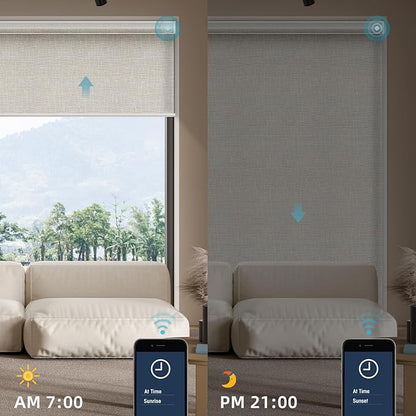 SmartWings Motorized Smart Roller Shades in Light Filtering, Electric Blinds with Remote for Windows Compatible with Alexa/Google Home/Homekit, Customized, Safari Translucent Cream