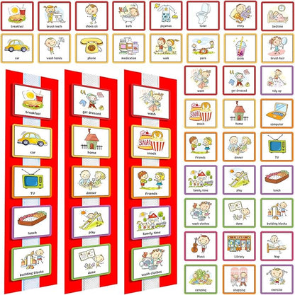 Geyee 60 Pcs Visual Schedule Cards Daily Routine Chart Visual Planner Cards Bulk for Autism Learning Materials Asperger's ADHD Home Education Behavioral Tool(Red)