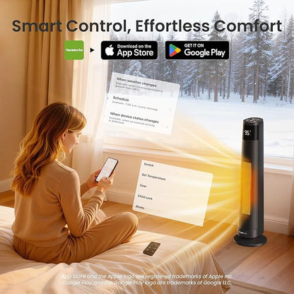 1500W Space Heaters for Indoor Use Large Room, WIFI Electric Heater with Voice Control, 5 Modes, ECO Thermostat, 12H Timer, Quiet & Safety PTC Ceramic Heater for Bedroom, Black, 1 Pack
