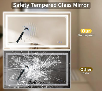 24"x48" LED Bathroom Mirror with Lights, Anti-Fog, Backlit + Front Lit, Dimmable, Led Vanity Mirror for Wall, Lighted Bathroom Mirror, 3 Colors, Shatter-Proof Tempered Glass