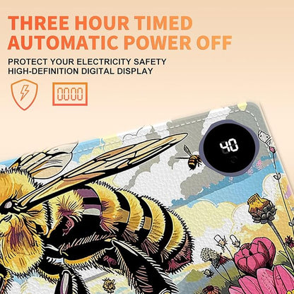 Heated Mouse Pad, Warm Desk Pad, Keyboard Mat 31.5 x 13 Inch Large Size Intelligent Fast Heating, 3 Speed Adjustable, Timed Auto Power Off for Game Office Home,Bees Collect Honey