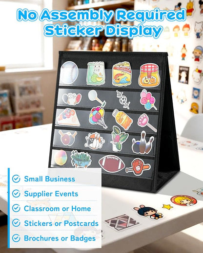 UCEC Portable Sticker Display Stand Foldable, Non-Woven Fabric Sticker Holder Display Double Sided, Sticker Organizer for Vendor Events, Craft Shows & Small Business Displays (5 Layers 13×12.2in)