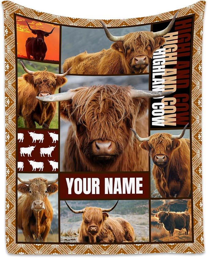 Personalized Blanket for Women Girls, Custom Highland Cow Gifts for Adults - 40"x50" Kids Throw for Couch, Sofa - Soft, Fuzzy & Cozy - Wildlife Home Decor Gift Ideal