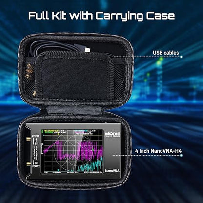 SEESII NanoVNA-H4 Vector Network Analyzer V4.4 9KHz-1.5GHz with 4" Touch Screen and EVA Hard Shell Protective Storage Case for Antenna Analyzer, Waterproof Shockproof with Carry Strap