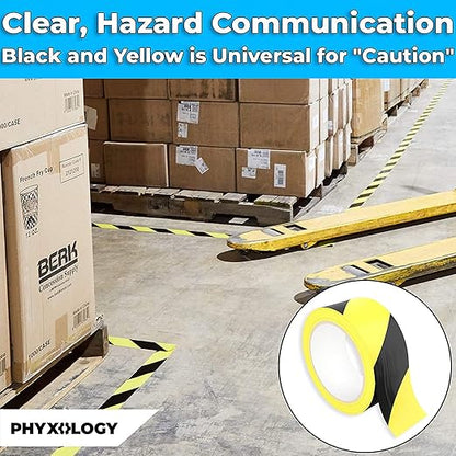 Single Roll Ultra-Adhesive Black & Yellow Hazard Tape for Floor Marking, High Visibility Striped PVC Vinyl, Durable Anti Scuff & Heavy Duty, Ideal for Safety Zones, Watch Your Step Areas in Workplaces
